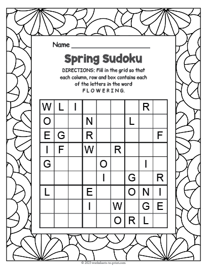 Free Spring Sudoku Worksheet