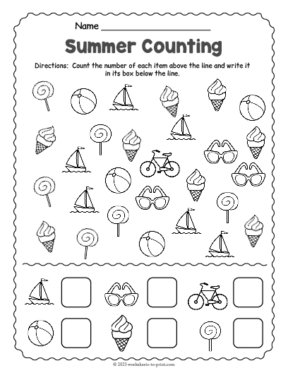 Free Summer Counting Worksheet