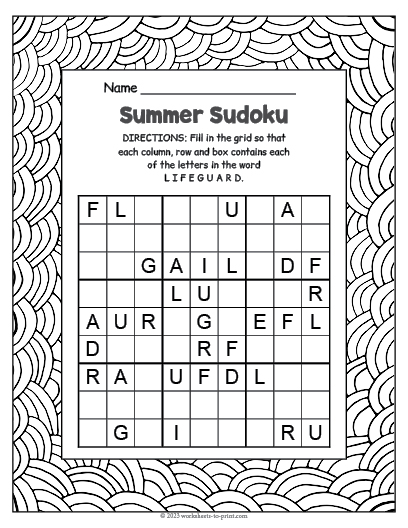 Free Summer Sudoku Worksheet
