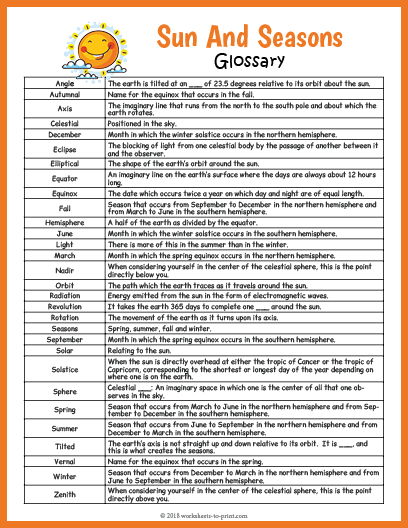Free Sun And Seasons Glossary
