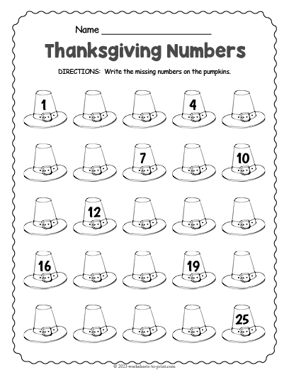 Free Thanksgiving Number Worksheet