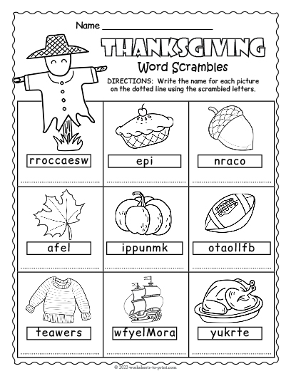 Thanksgiving Word Scramble