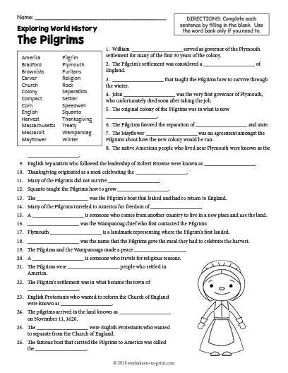 Free The Pilgrims History Worksheet