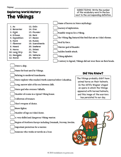 Free The Vikings History Worksheet