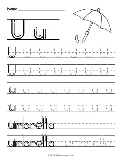 tracing letter u worksheet