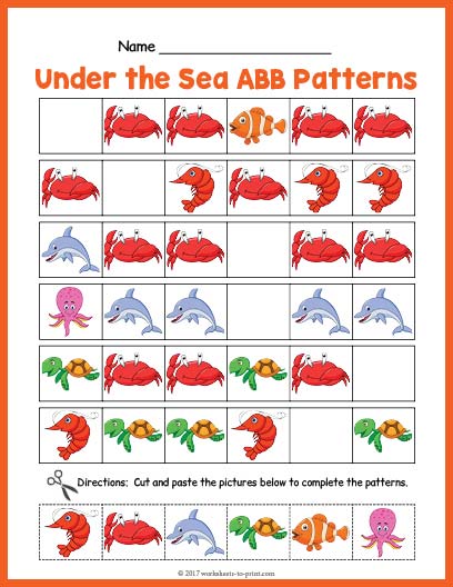 Under The Sea ABB Pattern Worksheet