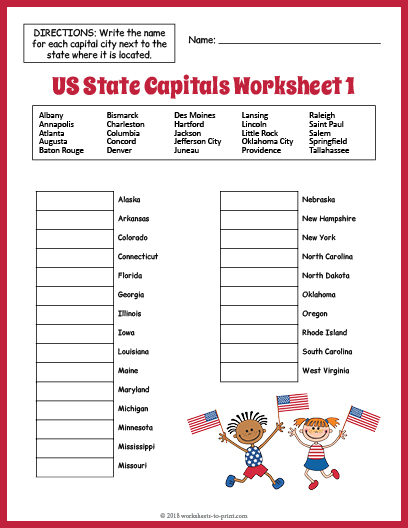 State Capital Worksheet