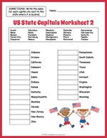 States & Capitals 1-25 Worksheet for 3rd - 5th Grade
