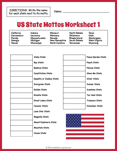 Free US State Mottos Worksheet 1