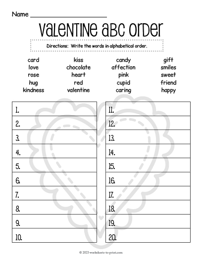 Valentine's Day Alphabetizing Worksheet