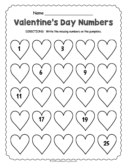 Free Valentine's Day Number Worksheet