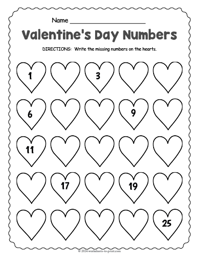 Free Valentine's Day Number Worksheet