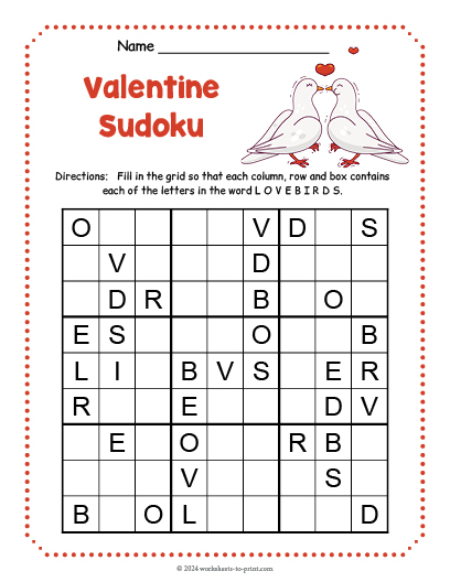 Free Valentine's Day Sudoku Worksheet