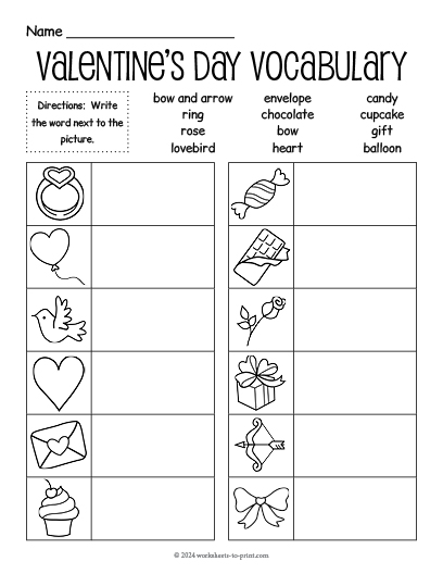 Valentine's Day Vocabulary Fill-in Worksheet thumbnail