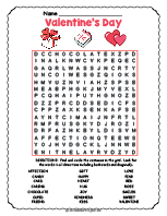 Valentine's Day Word Search Worksheet thumbnail