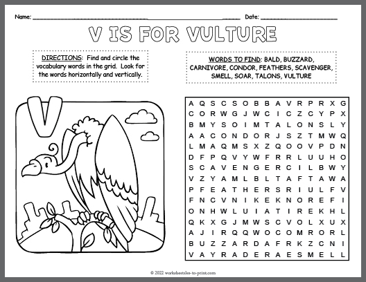 Free Vulture Word Search & Coloring Page