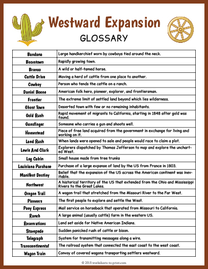Free Westward Expansion Glossary