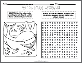 Whale Word Search & Coloring Page thumbnail