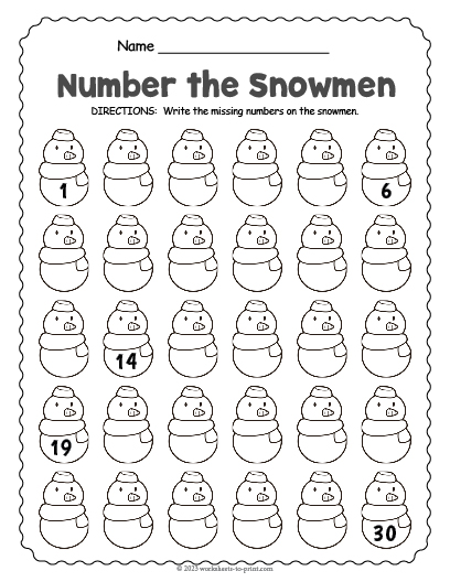 Free Winter Number Worksheet