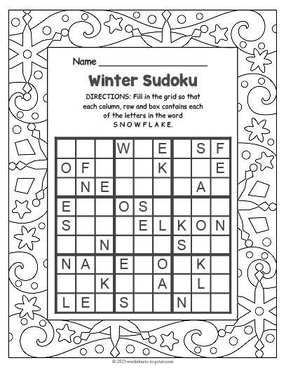 Free Winter Sudoku Worksheet
