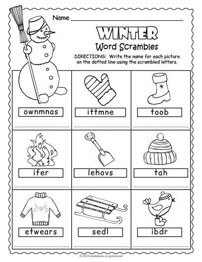 Free Winter Word Scramble