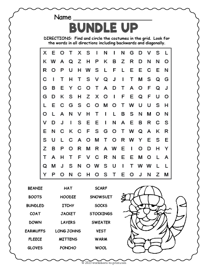 Free Winter Word Search Worksheet