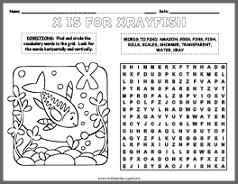 Xrayfish Word Search & Coloring Page thumbnail