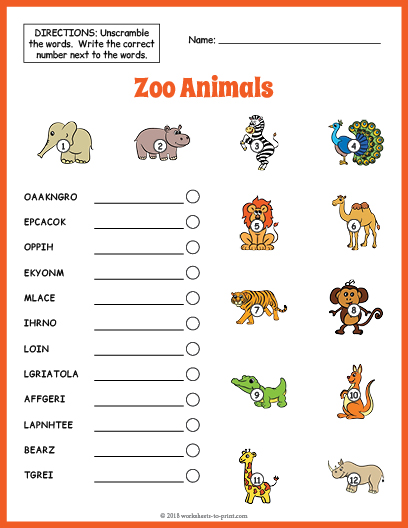 Zoo Animals Vocabulary Worksheet